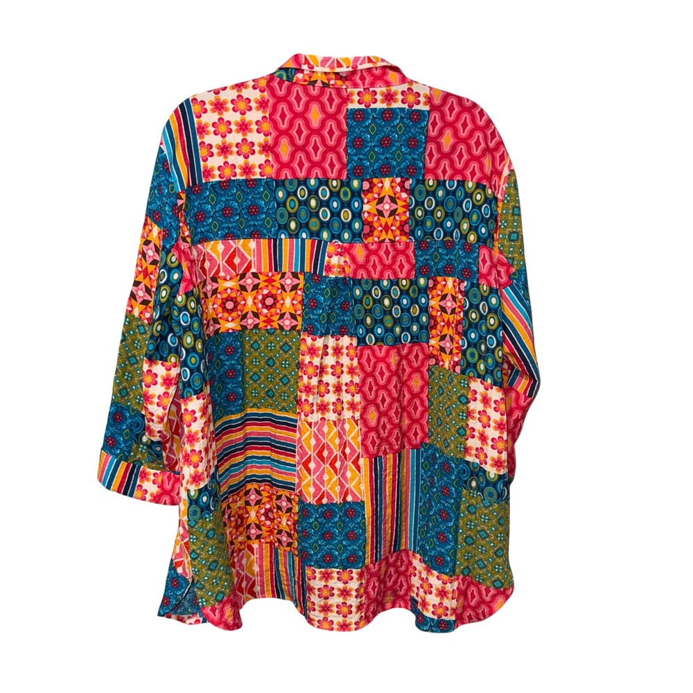John Mark Patchwork Colorful Button Up Shirt Ecle… - image 3